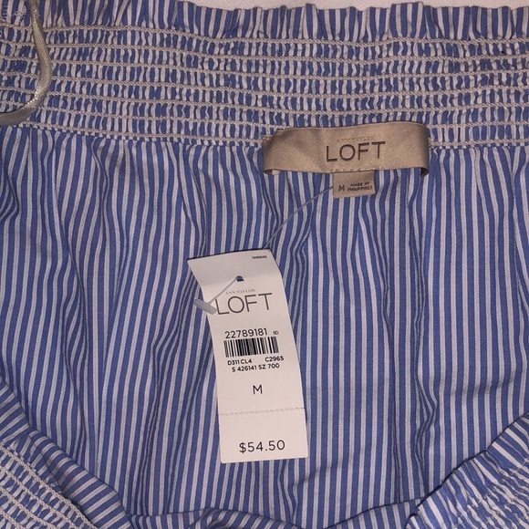 NWT LOFT blue stripe off the shoulder top. Size M - Picture 5 of 6